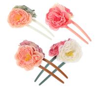 Ipetboom 4pcs Doubletone Rose Fabric Hair Sticks for Women Lightweight Chinese Traditional U-shaped Floral Hair Accessories for Long Bun Updo Vintage Style for Weddings and Festivals