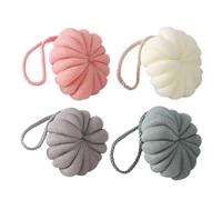 Ipetboom 4Pcs Elastic Exfoliating Bath Balls with Strong Absorption Lovely Heart-Shaped Shower Loofahs in Green Gray Pink for Women Bathroom Supplies and Relaxing Bath