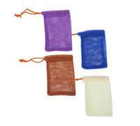 Ipetboom 4pcs Exfoliating Bath Towel Soap Mesh Bags Quick-dry Shower Scrubber Pouches for Home Use Comfortable Lathering Net in Purple, Blue, Coffee, Beige