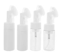 Ipetboom 4pcs Facial Dispenser Set with Plastic Face and Massage Brushes, Bubble Foam Bottles 100ml 120ml White and, Refillable Facial Cleanser Brush for Skincare Routine