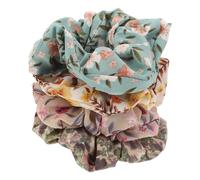 Ipetboom 4pcs Fashionable Hair Scrunchies Vintage Floral Printed Polyester French Style Good Elasticity Easy to Use for Daily Wear Color