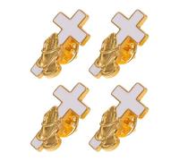 Ipetboom 4pcs Golden Alloy Religious Christian Cross Brooch Pins with Praying Hands Motif, Elegant Vintage Appeal, Suitable for Formal Outfits and Holy Communion Traditions, Tarnish