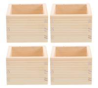 Ipetboom 4pcs Japanese Style Square Wooden Sushi Box Sake Box Container Portable Stable Beige Traditional Creative Tableware for Family Gatherings and Parties