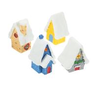 Ipetboom 4Pcs Mini Christmas Village Houses Resin Ornaments Desktop Garden Lawn Balcony Decor Cartoon Style Festive Xmas House Figurines