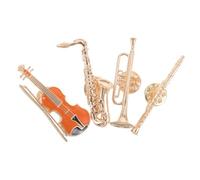 Ipetboom 4pcs Retro Musical Instrument Brooch Pins Metal Guitar Saxophone Trumpet Flute Badges Durable Music Inspired Accessories for Jazz and Orchestra Fans