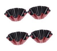 Ipetboom 4Pcs Reusable Carbon Steel Flower Shaped Egg Tart Molds for DIY Cake Baking Non Stick Red Black Tartlet Pans with Flat Bottom for Jelly Pudding Muffin and Cookie Making