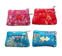 Ipetboom 4pcs Silk Zipper Coin Purses Small Change Bags Brocade Silk Fabric Storage Pouches for Women Travel Jewelry Carrying Bag Random Pattern Random Color
