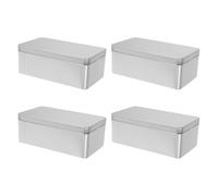 Ipetboom 4Pcs Silver Rectangular Tinplate Candy Boxes with Lids 18X9.8X6.5Cm Small Metal Storage Containers for Christmas Sweets Holiday Party Chocolate Organizer