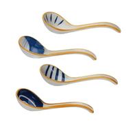 Ipetboom 4Pcs Small Ceramic Soup Spoons Japanese Chinese Style Porcelain Cutlery Tableware for Dumplings Ramen and with Ergonomic Handle and Smooth Finish