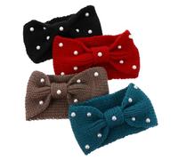 Ipetboom 4pcs Women Knitted Bow-knot Hairband Set, Warm Knitting Headbands with Pearls, Soft Head Wraps for Winter Outdoor Sports and Daily Hair Accessories