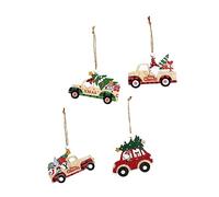 Ipetboom 4pcs Wooden Car Christmas Tree Pendants Bright Xmas Hanging Ornaments Festive Natural Wood Decorations for Tree Window Door Fireplace