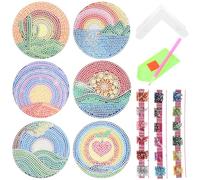 Ipetboom 5d Diamond Mandala Acrylic Coasters 6pcs Set, Single-side Rhinestone Drink Coasters Anti-skid, Wear-resistant Tableware Pads for Home and Dining Table Use