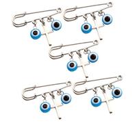 Ipetboom 5pcs Blue Evil Eye Brooch Pin with Silver Turkish Cross Charms, Enamel Lapel Pins for Jackets, Sweaters, and Coat Decoration, Protective Jewelry Accessory for Women