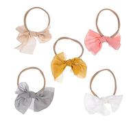 Ipetboom 5pcs Boy Girl Bowknot Headbands Soft Nylon Chiffon Hair Bands for Boy Girl Bright Colors for Showers Birthday Parties and Photo Props