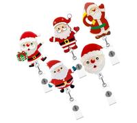 Ipetboom 5Pcs Christmas Santa Claus Retractable Id Card Holder Badge Reel with Swivel Clip Acrylic Glitter Badge Buckle for Nurses and Work Xmas Accessory