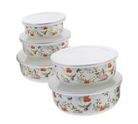 Ipetboom 5Pcs Enamel Storage Bowls Set with Lids Multi Use Fruit Salad and Soup Bowls for Home Camping and Picnics for Everyday Use and Fresh Keeping Chinese Style Design