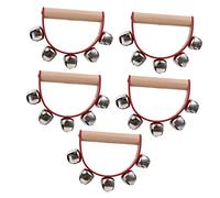 Ipetboom 5pcs Wooden Handbell Christmas Musical Rattles for Safe and Easy to Use Shaking Bells with Handle for Classroom and Festive Fun