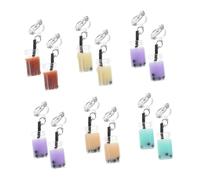 Ipetboom 6 Pairs Mixed Color Creative Milk Tea Cup Ear Clips Funny Dangle Earrings Material Comfortable Jewelry for Women Party Casual Wear