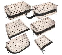 Ipetboom 6pcs Beige Mesh Heart Cosmetic Bags Set with Black Heart Pattern, Portable Makeup Organizer for Women’S Travel and Daily Storage