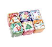 Ipetboom 6Pcs Christmas Square Tinplate Candy Boxes Biscuit Storage Jars Baking Packaging Set for Holiday Party and Cookie Storage Random Style