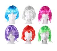 Ipetboom 6pcs Party Wig Props Synthetic Wigs Short for Halloween Costume and Purple for Dance Party