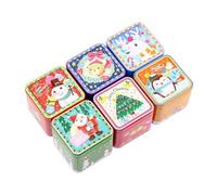 Ipetboom 6Pcs Square Tinplate Iron Christmas Candy Boxes Set, Festive Cookie Storage Tins for Holiday Packaging and Party Use Random Style