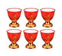 Ipetboom 6pcs Worship Offering Cups Temple Buddhist Altar Decoration Delicate Wine Cups Holy Water Sacrificial Use, 30ml Red Goblets Chinese Wedding Mini Shot Cups