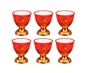 Ipetboom 6pcs Worship Offering Cups Temple Buddhist Decoration Delicate Cups Holy Water Sacrificial Use, 30ml Red Goblets Chinese Wedding Mini Shot
