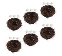 Ipetboom 6set Artificial Bird Nests with Realistic Eggs Handwoven Rattan Decorative Birdhouses for Garden Balcony Indoor Decor Country Style Simulation Twig Craft Supplies for Easter and