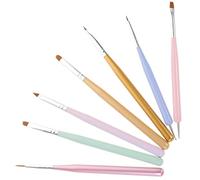 Ipetboom 7Pcs Nail Art Pens Dual Ended Macaron Color Crystal Wood Handle Flexible Fine Line Drawing Tools for DIY Manicure Nail Art Supplies for Pattern Design and Painting