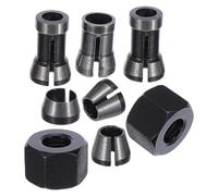 Ipetboom 8pcs Carbon Steel Router Collet and Nut Kit for Bits High Precision Milling Chuck Adapter Set for Woodworking Trimming Engraving and Rotary Tools