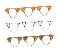 Ipetboom 9pcs Leopard Cat Ear Headband Kawaii Animal Ear Spa Hairband Leopard Print Headband Cute Spa Hair Hoop for Women Short Plush