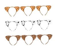 Ipetboom 9pcs Leopard Print Cat Ears Headband Set Plush Animal Hairbands for Soft Comfortable Fit Party Cosplay Spa Daily Wear Accessory