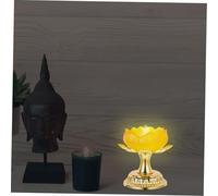 Ipetboom Alloy Lotus Tea Light Holder Butter Lamp Base for Buddhist Aromatherapy Amber Glaze Candle Stand Table Centerpiece Desktop Ornament