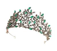 Ipetboom Antique Baroque Leaf Wedding Tiara Rhinestone Bridal Hair Decor Crown Headpiece for Women Wedding Party Hair Accessory Vintage Green Gold
