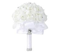 Ipetboom Artificial Wedding Hand Bouquet for Bride White Foam Flowers with Ribbon, Simple and Delicate Floral Bouquet for Wedding Parties, Easy to Carry Bridesmaid Fake Flower Decoration