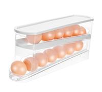Ipetboom Automatic Rolling Egg Dispenser White Fridge Egg Container Slim Tiered Refrigerator Organizer for Kitchen and Pantry
