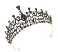 Ipetboom Baroque Style Black Bridal Crown Headpiece, Vintage Luxury Queen Tiara for Wedding, 18th Birthday Party Hair Accessory for Women
