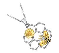 Ipetboom Bee Pendant Necklace Clavicle Jewelry with Honeycomb and Floral Design Gold Plated Chain for Women’s Casual and Wear