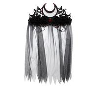 Ipetboom Black Mesh Crown Veil Headdress for Halloween Cosplay Durable Soft Tiara Headband Party Hair Accessory for Women Witch Vampire Roleplay Headpiece