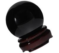 Ipetboom Black Obsidian Unique Chic Decorative Crystal Ornament with Wood Stand Crystal Sphere for Meditation and Feng Shui for Home and Office Desk