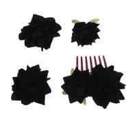 Ipetboom Black Rose Hair Accessories Set for Women - 4pcs Black Fabric Rose Hair Clips with Side Comb, 2 U-Shaped Hairpins Brooch - Realistic Floral Hairpiece for Wedding, Party, and Formal