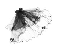 Ipetboom Black Veil Headband for Women Soft Breathable Gothic Bridal Veil with Bow and Hairclips Lightweight Comfortable Halloween Costume Headpiece for Vampire Bride Bachelorette Party and
