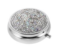 Ipetboom Bling Rhinestone Mini Pill Organizer Portable Travel Pill Case with Compartments Stylish Medicine Holder for Daily Use Jewelry Storage Durable Metal Design for Women