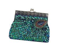 Ipetboom Blue Sequin Evening Clutch Bag for Women Retro Peacock Handbag Stylish Party Purse with Capacity Unique Embroidered Design for Weddings Proms and Formal Events