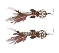 Ipetboom Bohemian Dreamcatcher Earrings for Women, Long Alloy Leaf Drop Danglers in Tea Color, Fashion Boho Jewelry for Festival and Casual Wear