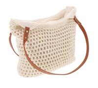 Ipetboom Boho Cotton Yarn Crochet Tote Bag with White Zipper Large Capacity Straw Shoulder Bag for Women Summer Beach Casual Outings Durable Mesh Handbag