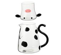 Ipetboom Cartoon Cow Glass Cold Water Pitcher Set Cute Household Milk Pitcher and Cup Set for Kitchen Tea