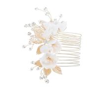 Ipetboom Ceramic Alloy Bridal Hair Comb with Faux Pearl Rice Beads Elegant Leaf Design Wedding Hair Accessories for Brides Bridesmaids Handcrafted Headpiece for Sophisticated Bridal Looks