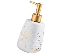 Ipetboom Ceramic Bathroom Soap Dispenser with Refillable Pump Glossy White Marble Pattern Lotion Bottle Press Pump for Shampoo Liquid Soap Travel-friendly Compact Design